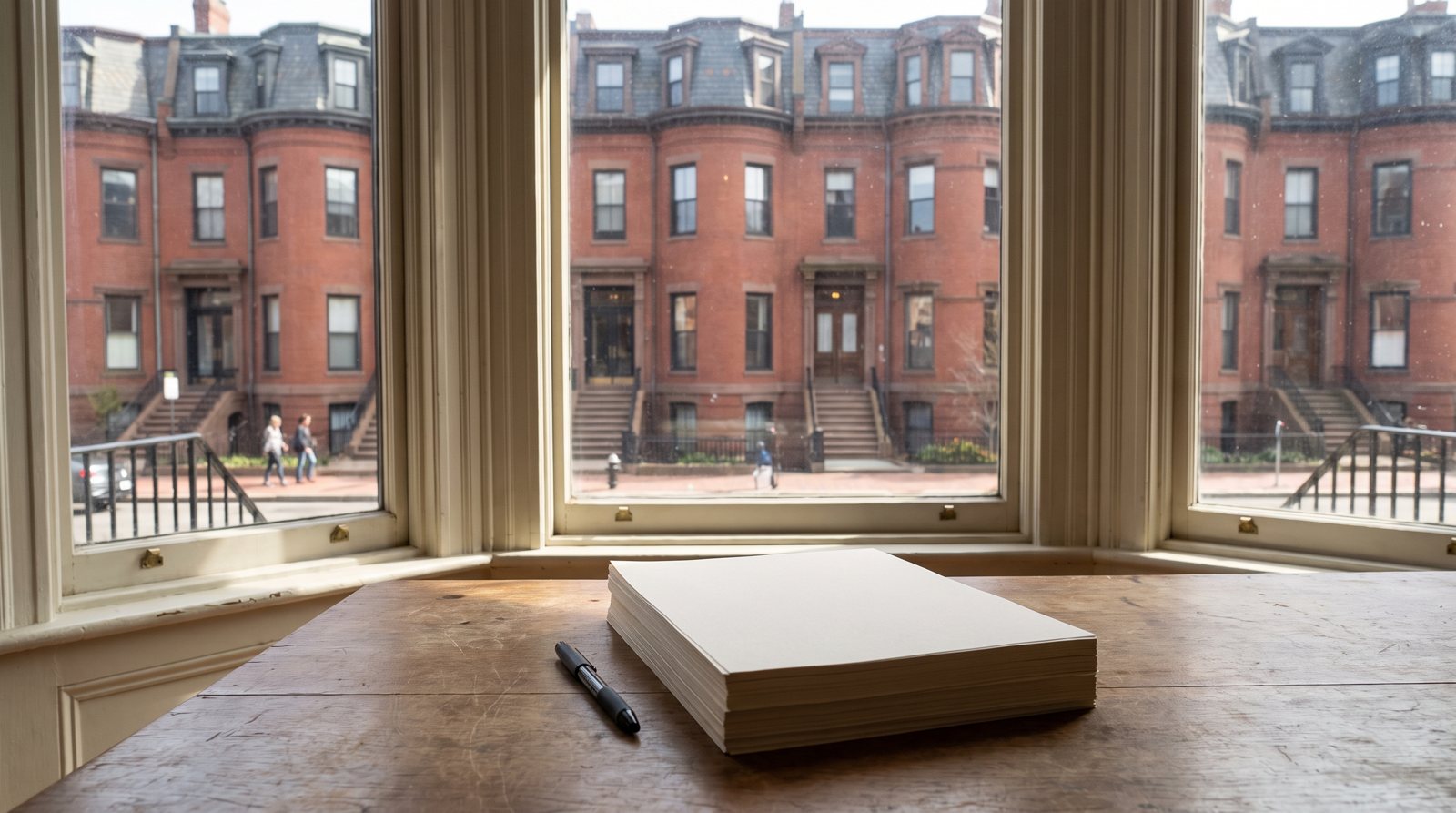 Condo documents on a table in a brownstone