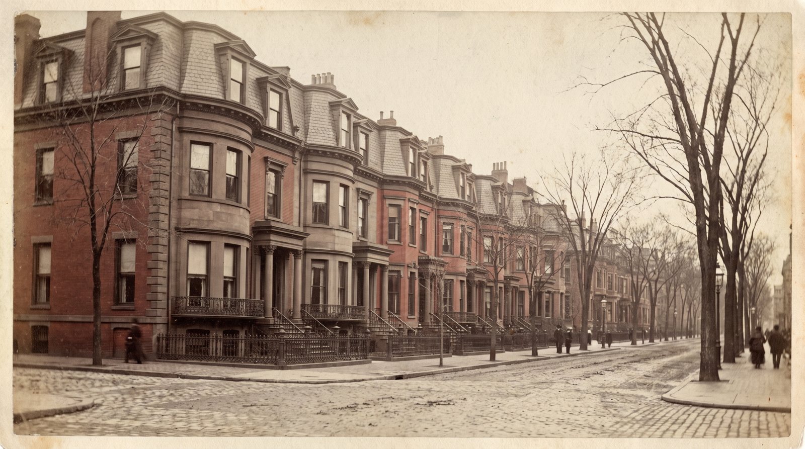 Historic Back Bay rowhouses with sepia tones