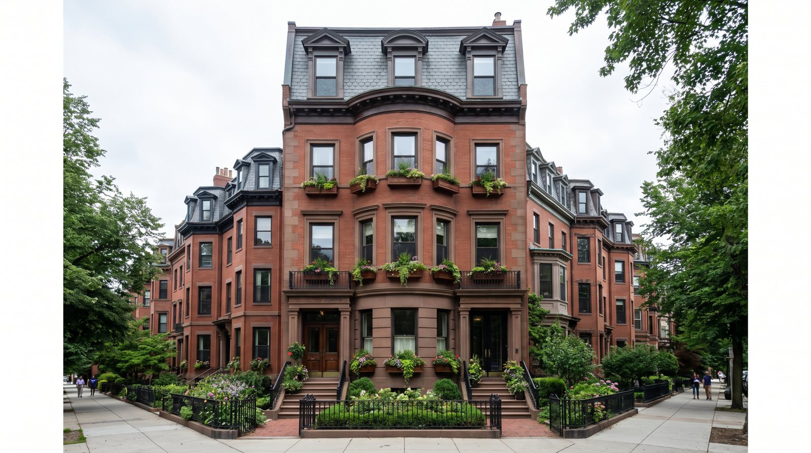 A single-family Back Bay townhouse facade