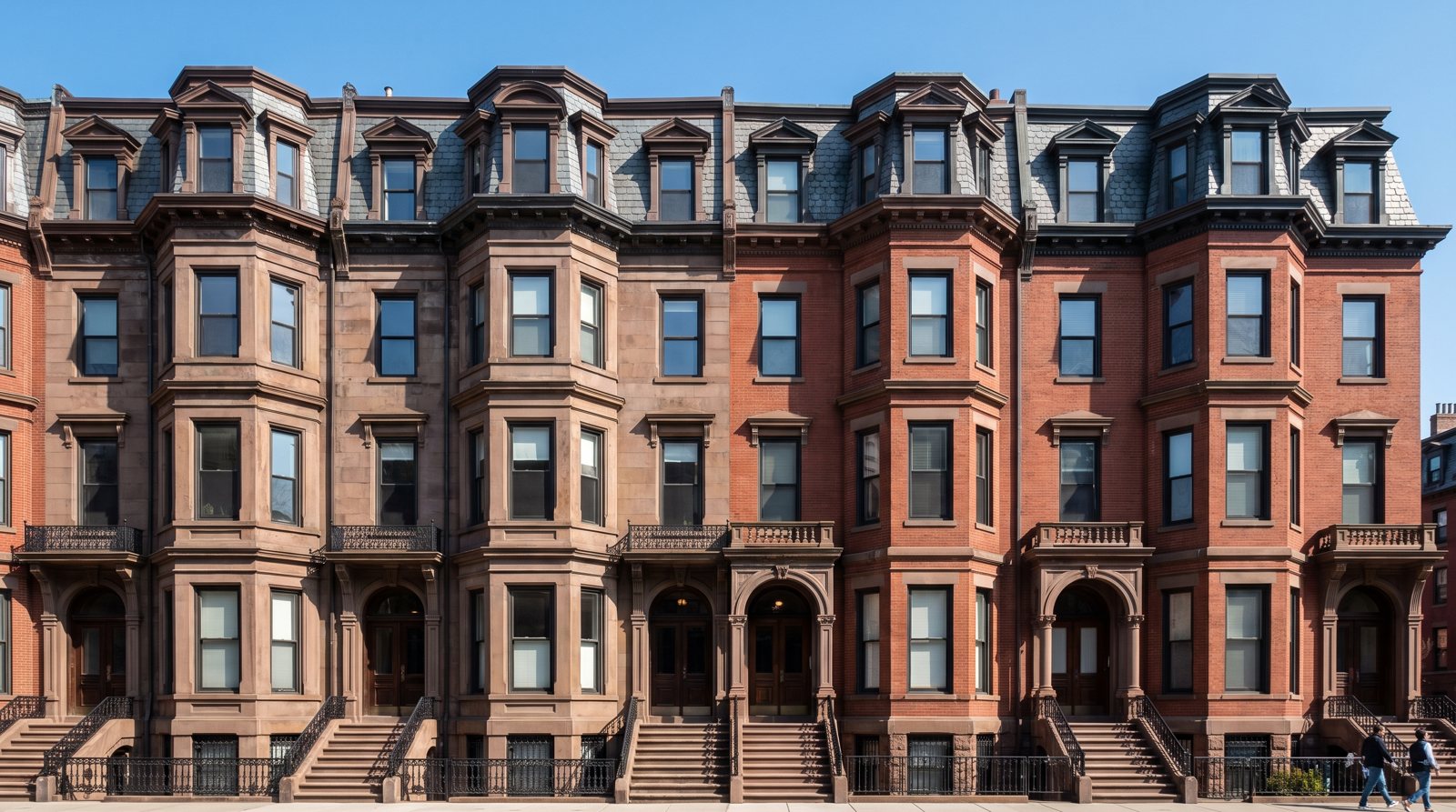 A row of Back Bay homes on a clear day