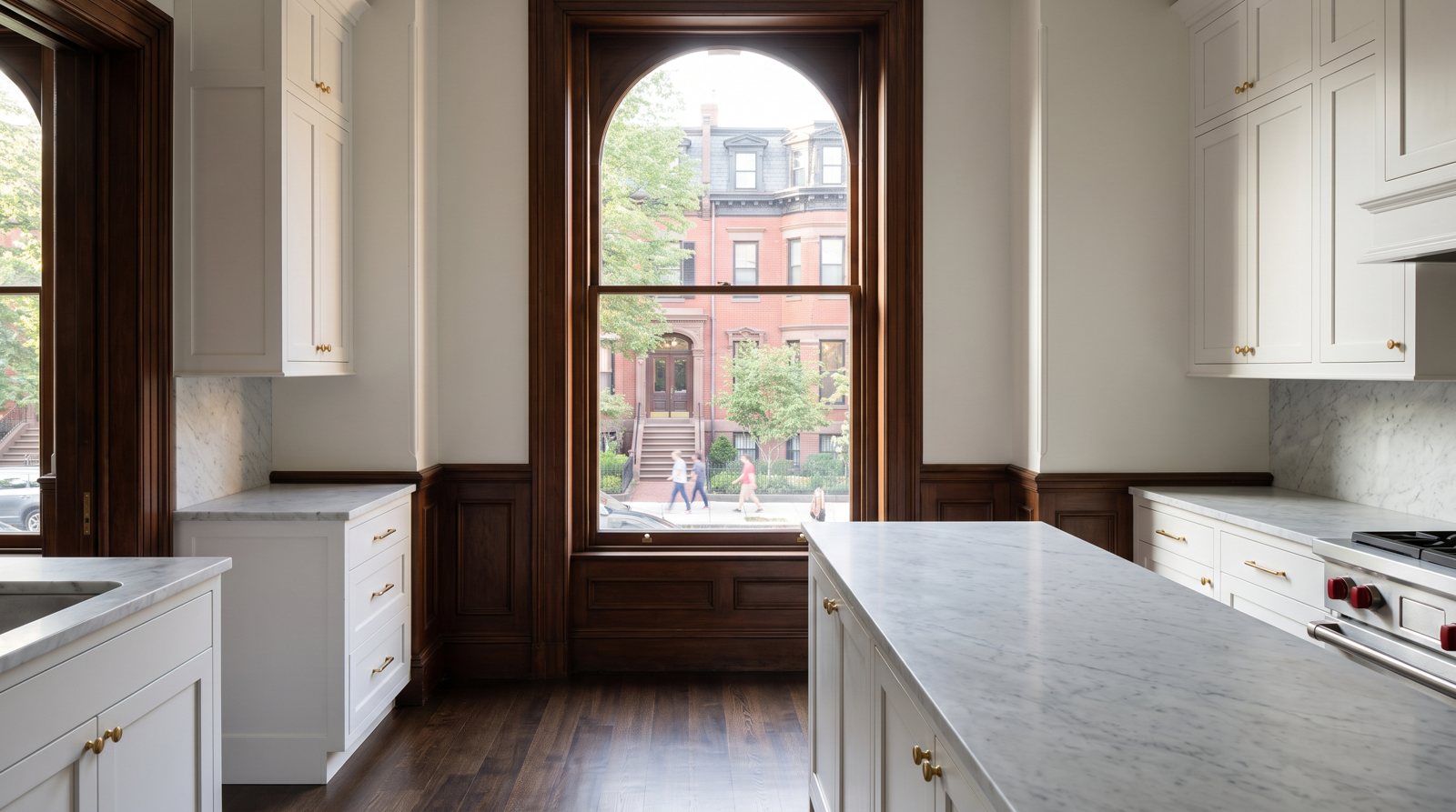 A brownstone kitchen with morning light