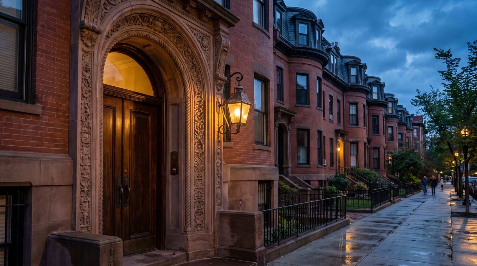A grand Back Bay townhouse entrance