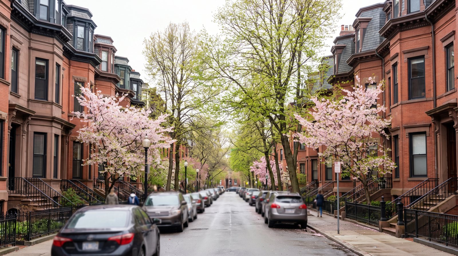 Looking down a residential Back Bay street